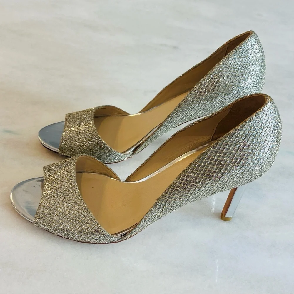 Cole Haan Gold Glitter Open-Toe Stiletto Pump